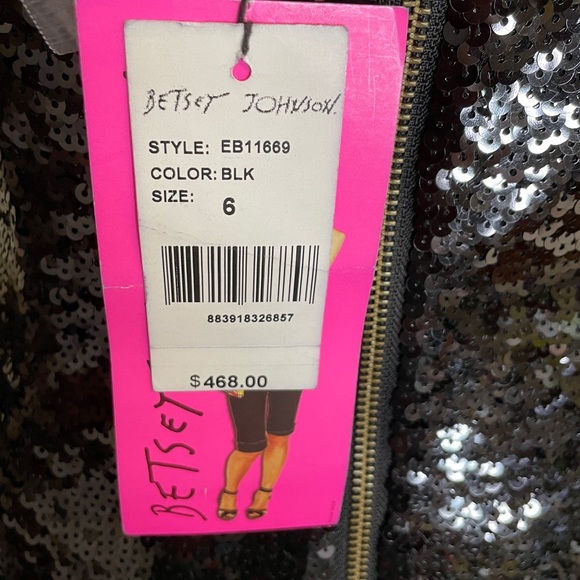 Betsey Johnson Black Sequin Dress Size 6 Fits Size 4 Strapless or with Straps - Picture 8 of 16